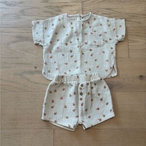 Quincy Mae toddler cotton gauze orange print short sleeve set, size 2-3Y